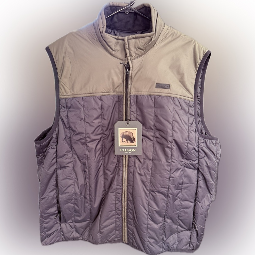 Filson Black & Olive Quilted Zip Front Vest
